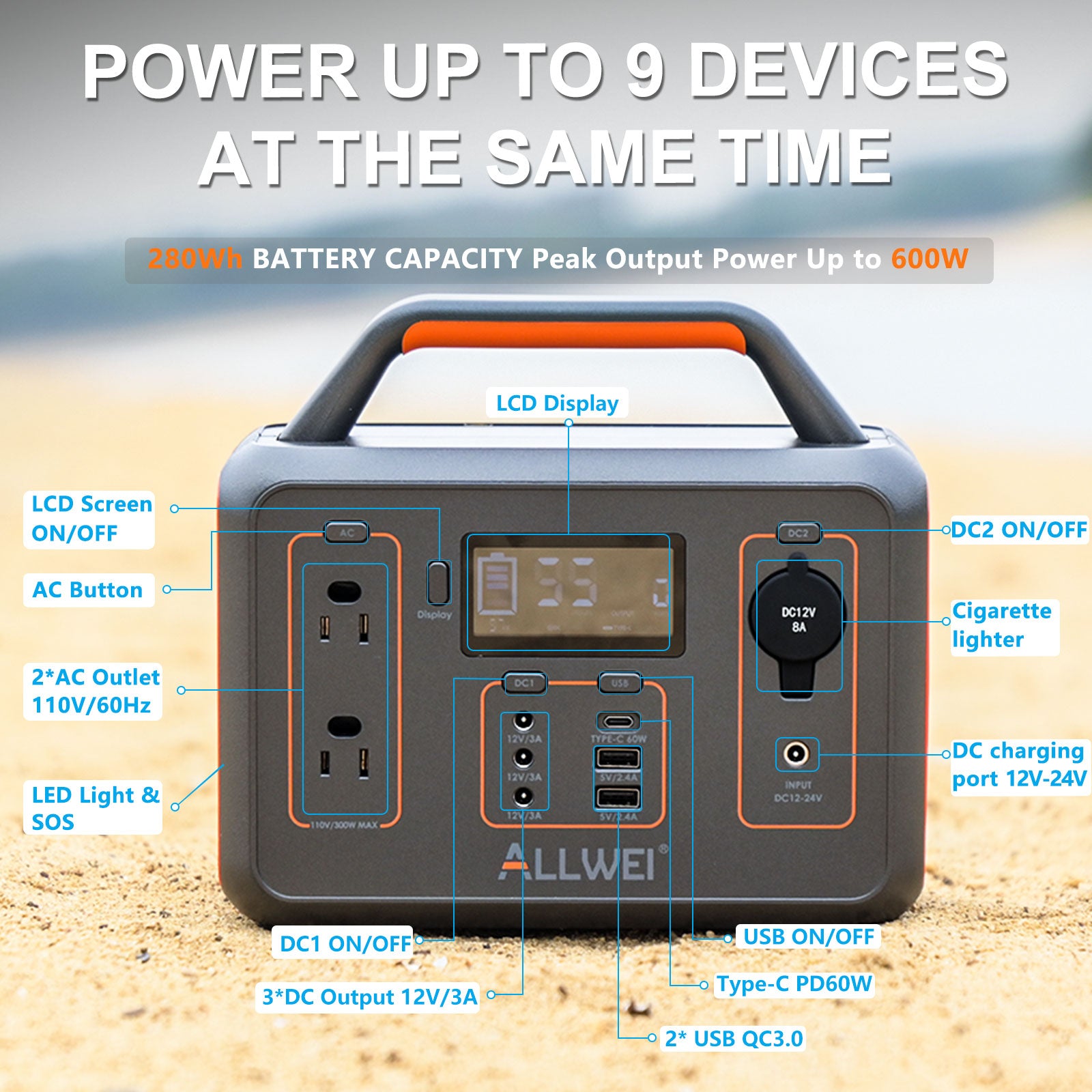 ALLWEI PPS300-2 Portable Power Station | 300W 280Wh