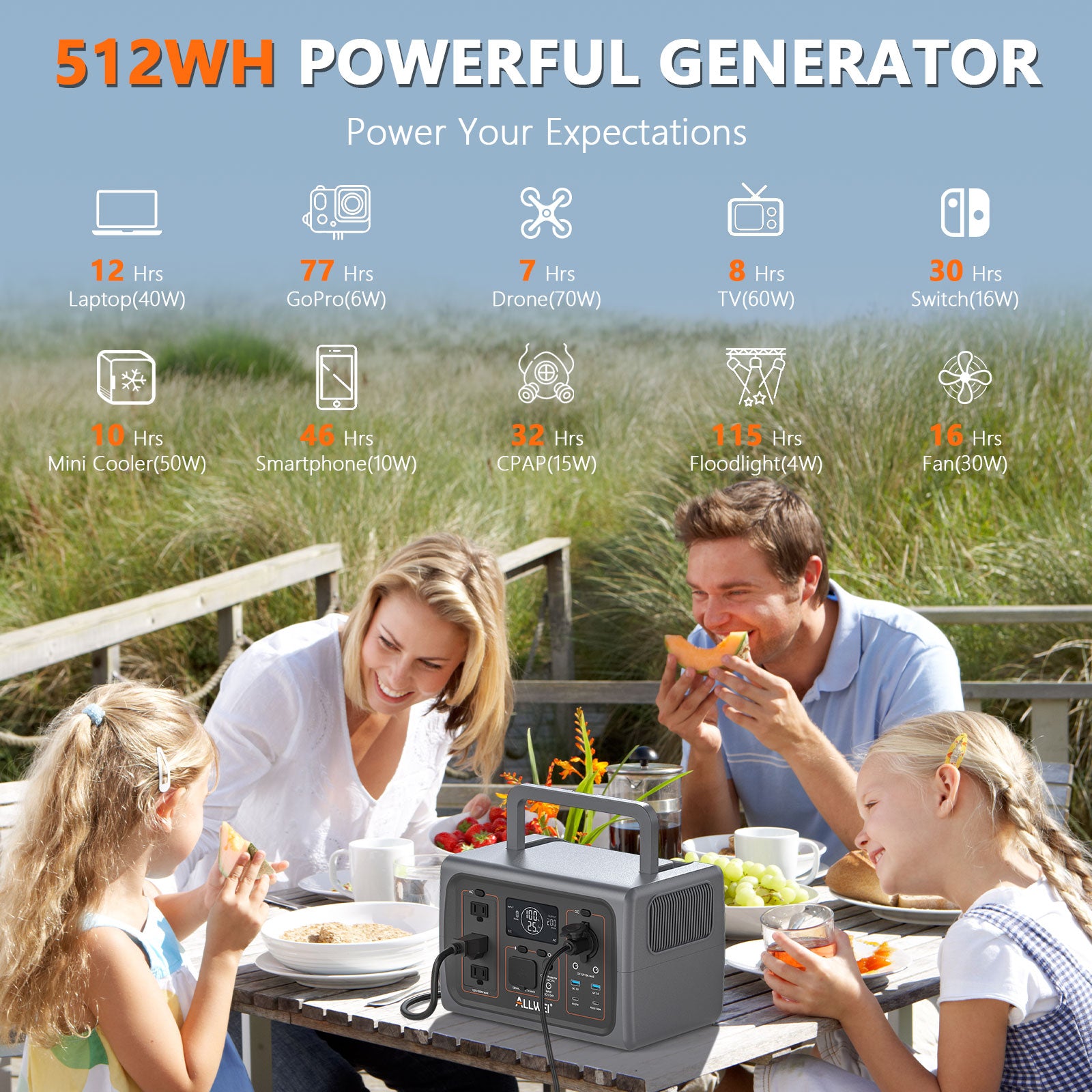 ALLWEI PPS600-5 Portable Power Station | 500W 512Wh